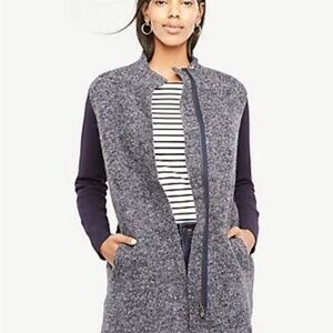 Ann Taylor Merino Wool Paneled Coatigan, Navy, Size XS